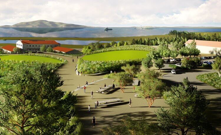 Rendering of the new Presidio Tunnel Tops Park in San Francisco, California. (Credit: James Corner Field Operations)