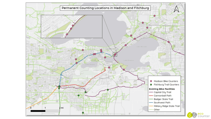 Madison/Fitchburg bike counter map