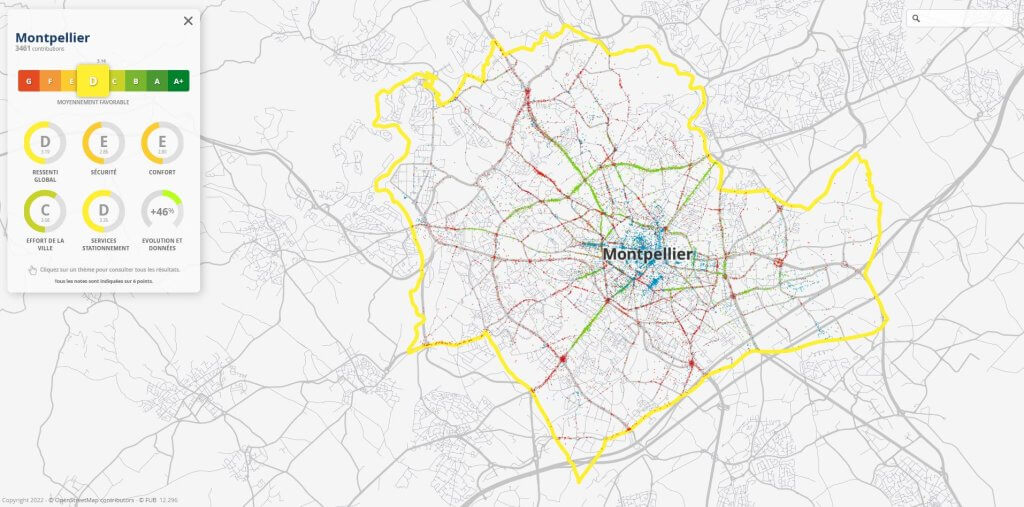 Evaluation de la ville de Montpellier au Baromètre des Villes Cyclables 2021