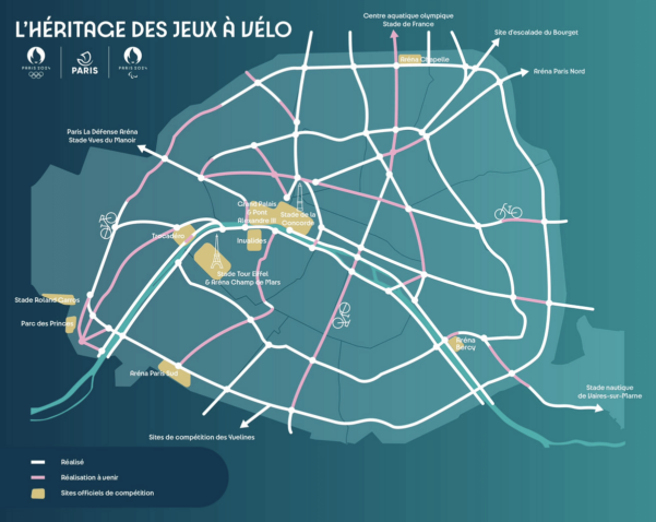 Pour les JO de Paris 2024 la ville de Paris va créer de nouvelles infrastructures cyclables.